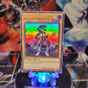 An Ultra Rare "Backup Secretary" card from the Yugioh Set: Ghosts From the Past.