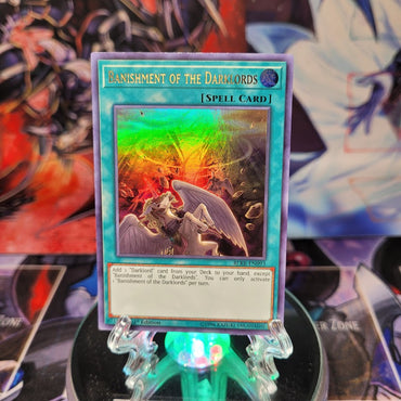 An Ultra Rare "Banishment of the Darklords" card from the Yugioh Set: Battles of Legend: Relentless Revenge.