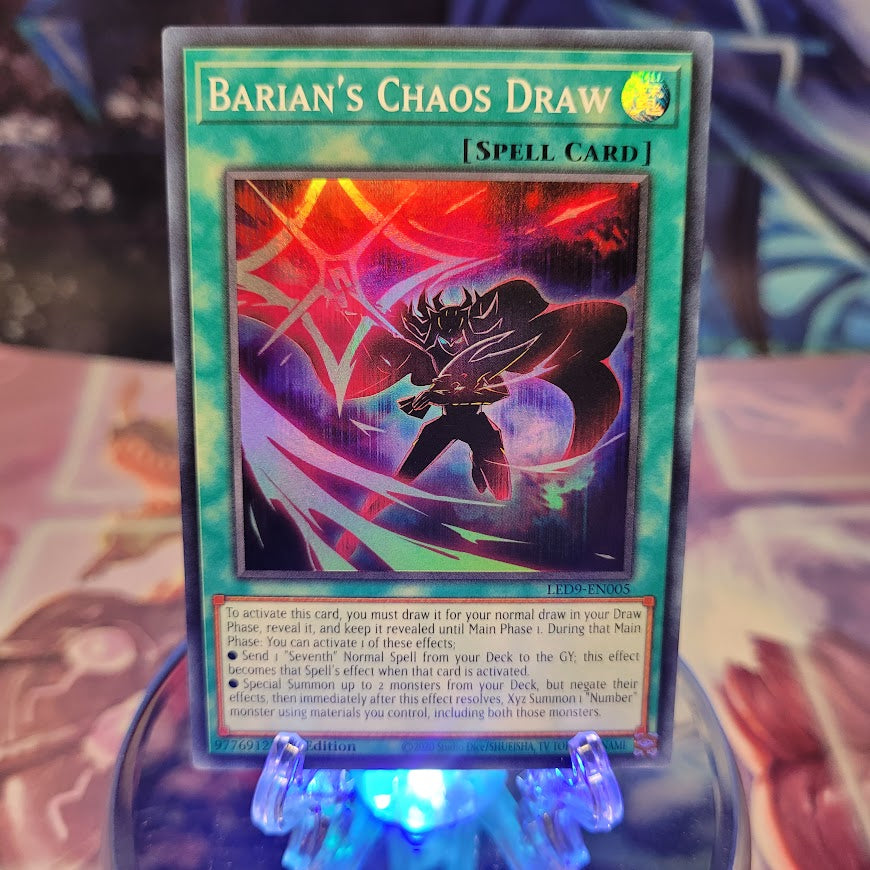  A Super Rare "Barian's Chaos Draw" card from the Yugioh Set: Legendary Duelists: Duels From the Deep.