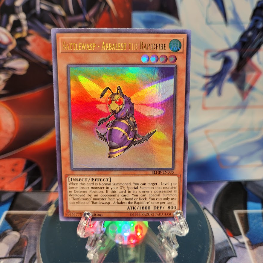 An Ultra Rare "Battlewasp - Arbalest the Rapidfire" card from the Yugioh Set: Battles of Legend: Hero's Revenge.