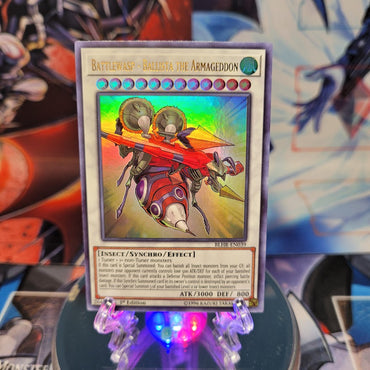 An Ultra Rare "Battlewasp - Ballista the Armageddon" card from the Yugioh Set: Battles of Legend: Hero's Revenge.