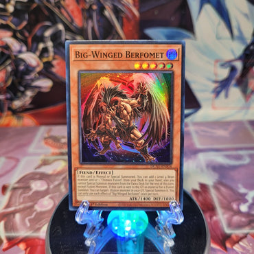 A Super Rare "Big-Winged Berfomet" card from the Yugioh Set: Duelist Nexus (DUNE).