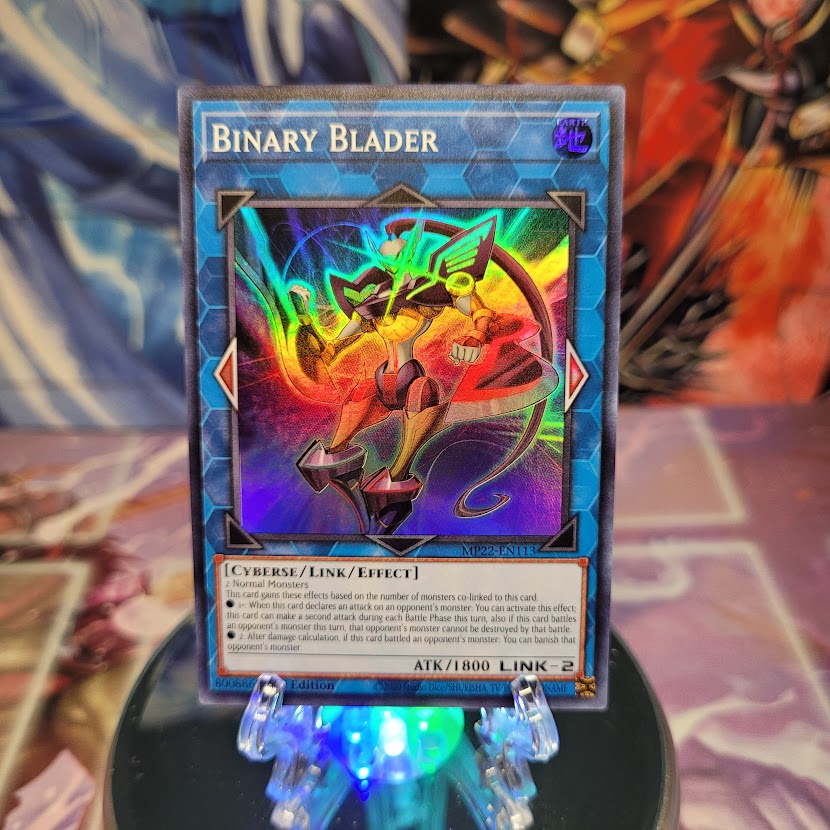 A Super Rare "Binary Blader" card from the Yugioh 2022 Tin of the Pharaoh's Gods Set (MP22).