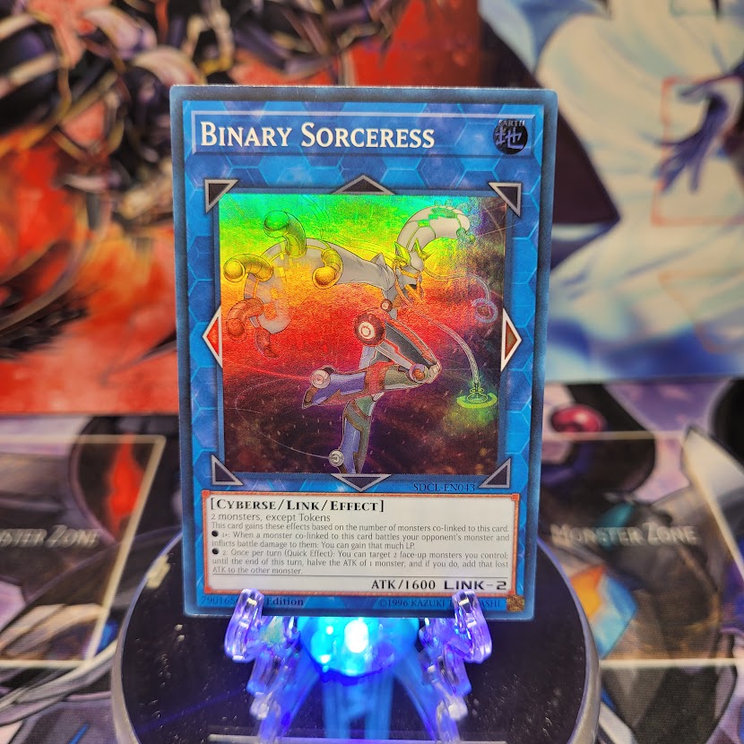 A Super Rare "Binary Sorceress" card from the Yugioh Structure Deck: Cyberse Link.