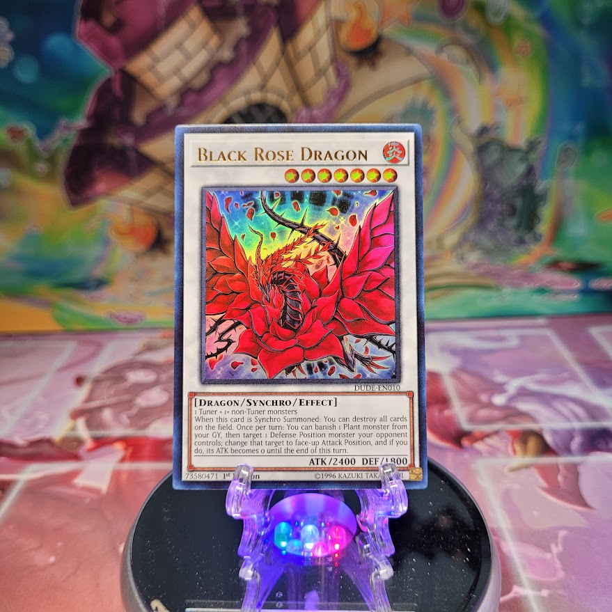 An Ultra Rare "Black Rose Dragon" card from the Yugioh Set: Duel Devastator. 