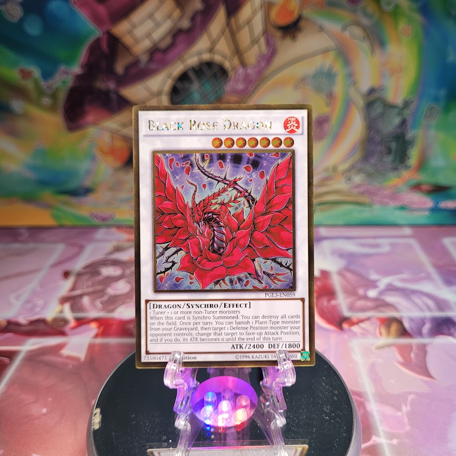 A Gold Rare "Black Rose Dragon" card from the Yugioh Set: Premium Gold: Infinite Gold.