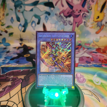 A Secret Rare "Black Luster Soldier - Soldier of Light and Darkness" from the Yugioh Set: Chaos Origins (CORI).