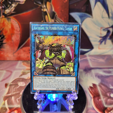 A Secret Rare "Blackbeard, The Plunder Patroll Captain" card from the Yugioh Set: Battles of Legend: Crystal Revenge.