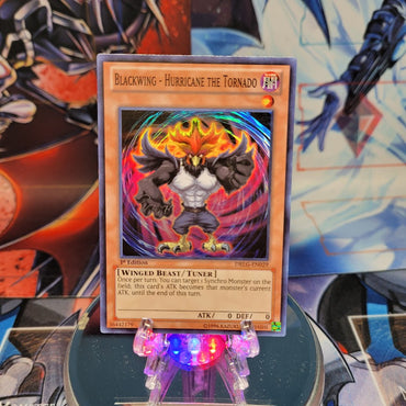 A Super Rare "Blackwing - Hurricane the Tornado" card from the Yugioh set: Dragons of Legend.