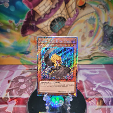 A Platinum Secret Rare "Blackwing - Kalut the Moon Shadow" card from the Yugioh Set: Quarter Century Bonanza (RA03).