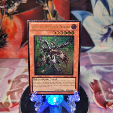 An Ultimate Rare "Blackwing - Kogarashi the Wanderer" card from the Yugioh Set: Extreme Victory (EXVC).