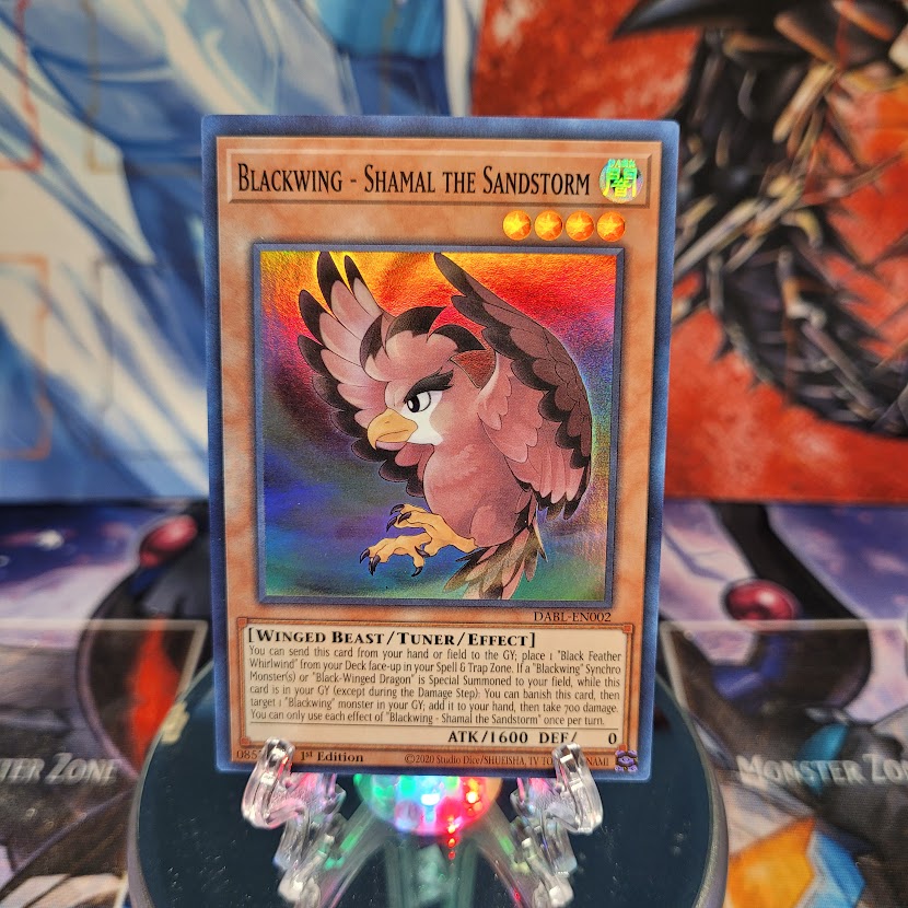 A Super Rare "Blackwing - Shamal the Sandstorm" card from the Yugioh Set: Darkwing Blast.