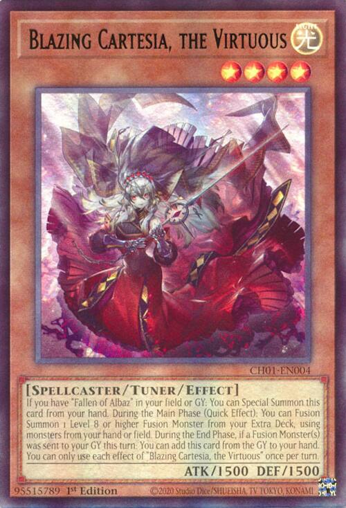 An Ultra Rare "Blazing Cartesia, the Virtuous" card from the Yugioh Structure Deck: The Fallen & The Virtuous (CH01).