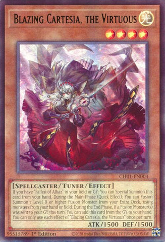 An Ultra Rare "Blazing Cartesia, the Virtuous" card from the Yugioh Structure Deck: The Fallen & The Virtuous (CH01).