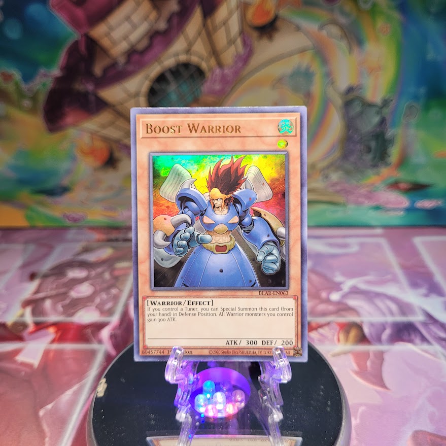 An Ultra Rare "Boost Warrior" card from the Yugioh Set: Battles of Legend: Armageddon.