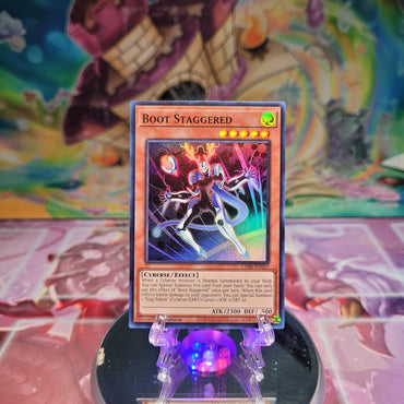 A Super Rare "Boot Staggered" card from the Yugioh Set: Crossover Breakers.