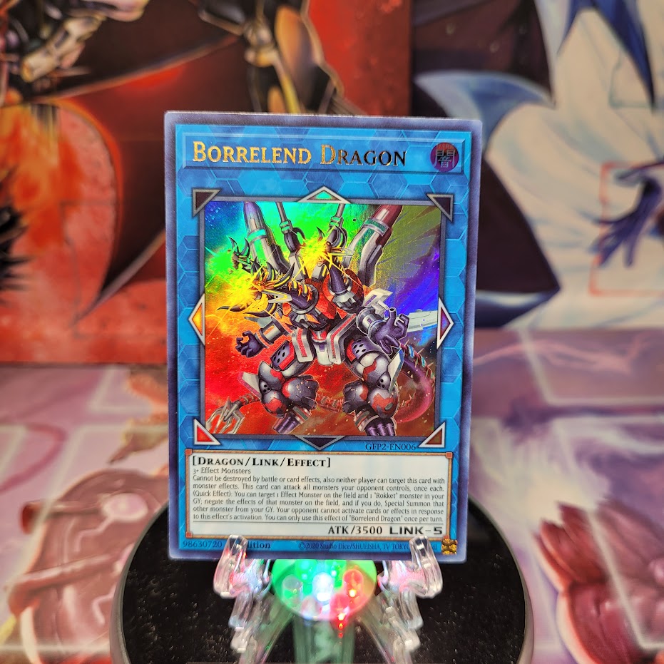 An Ultra Rare "Borrelend Dragon" card from the Yugioh Set: Ghosts From the Past: The 2nd Haunting (GFP2).