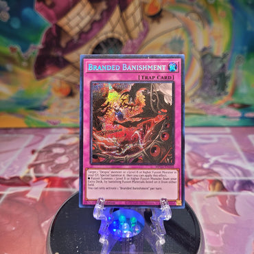 A Prismatic Secret Rare "Branded Banishment" card from the Yugioh Set: 25th Anniversary Tin: Dueling Heroes Mega-Tin Mega Pack. 