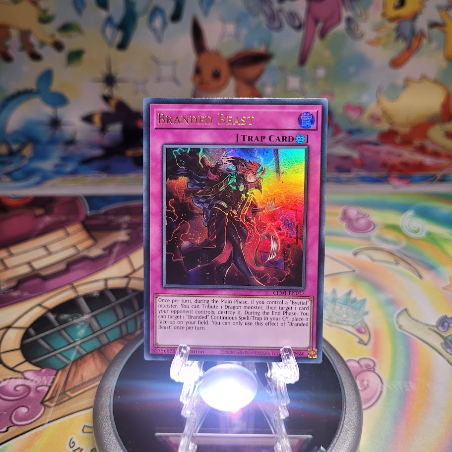 An Ultra Rare "Branded Beast" card from the Yugioh Structure Deck: The Fallen & The Virtuous (CH01).