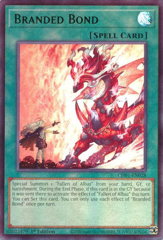 An Ultra Rare "Branded Bond" card from the Yugioh Structure Deck: The Fallen & The Virtuous (CH01).