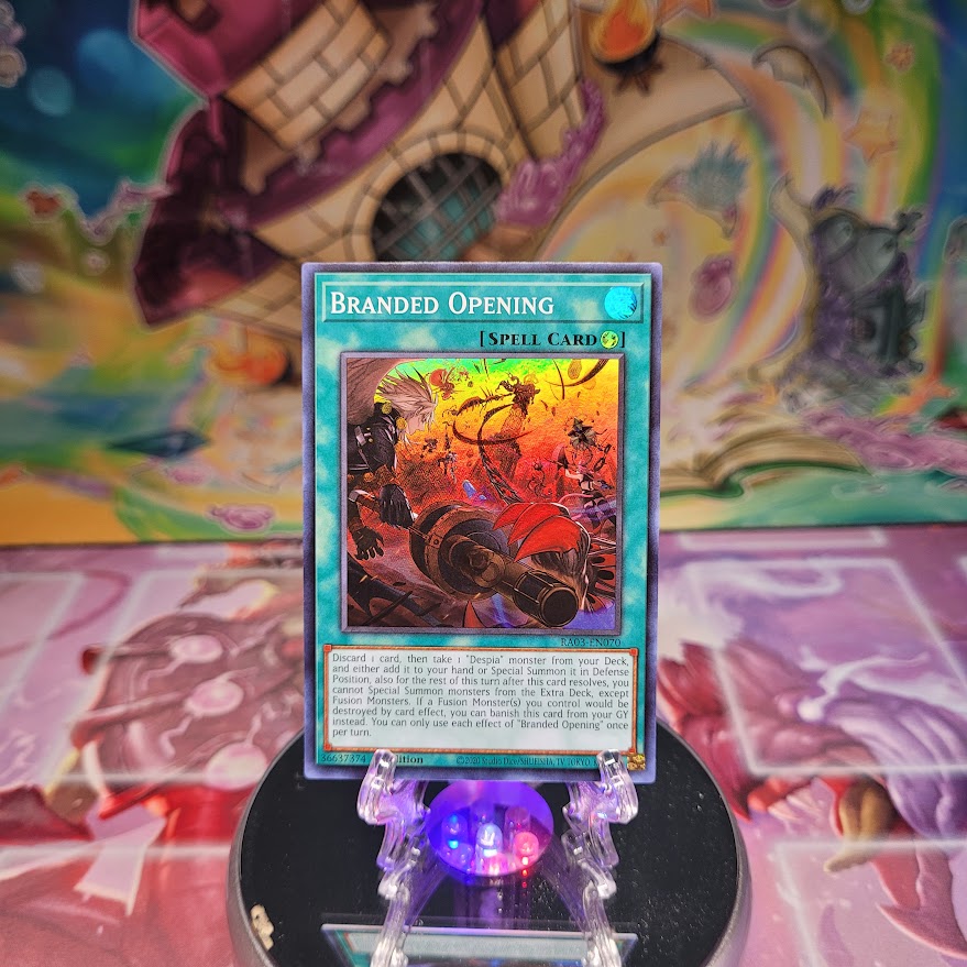 A Super Rare "Branded Opening" card from the Yugioh Set: Quarter Century Bonanza (RA03).