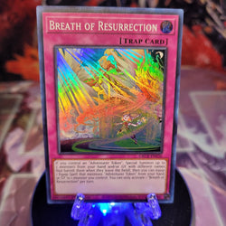  A Super Rare "Breath of Resurrection" card from the Yugioh Set: The Grand Creators.