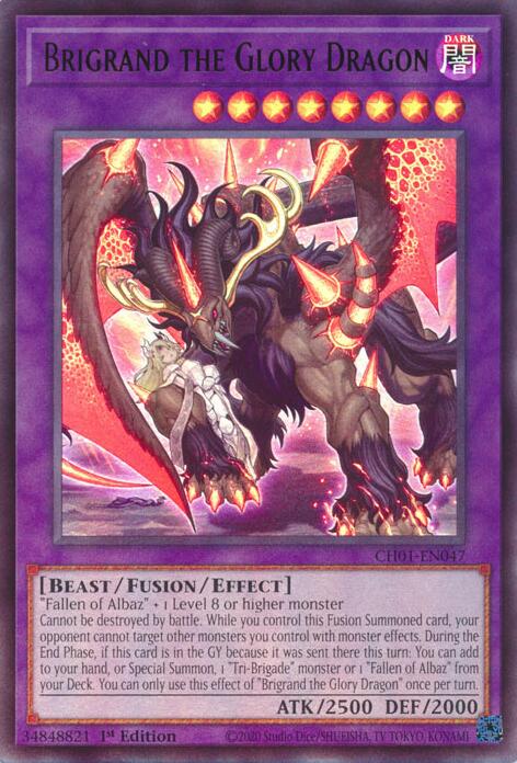 An Ultra Rare "Brigrand the Glory Dragon" card from the Yugioh Structure Deck: The Fallen & The Virtuous (CH01).