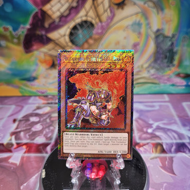 A Platinum Secret Rare "Brotherhood of the Fire Fist - Bear" card from the Yugioh Set: Quarter Century Stampede (RA04).