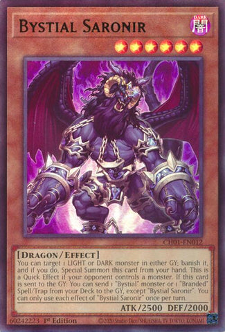 An Ultra Rare "Bystial Saronir" card from the Yugioh Structure Deck: The Fallen & The Virtuous (CH01).