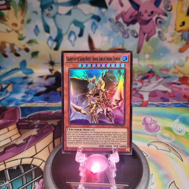 A Super Rare “Calamity of the Sacred Beasts - Hamon, Lord of Striking Thunder” card from the Yugioh Set: Chaos Origins (CORI).