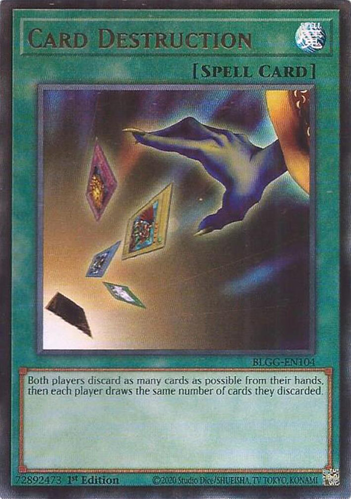 An Ultra Rare "Card Destruction" card from the Yugioh Set: Battles of Legend: Glorious Gallery (BLGG).