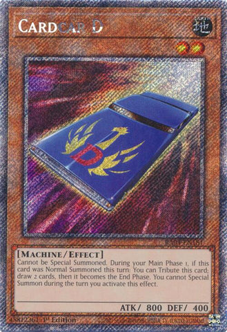 A Platinum Secret Rare "Cardcar D" card from the Yugioh Set: Quarter Century Stampede (RA04).