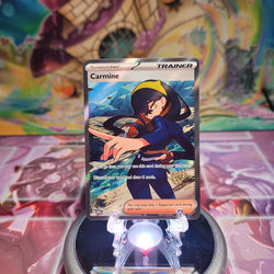 An Ultra Rare Full Art "Carmine" (204/167) card from the Pokemon Set: Scarlet & Violet: Twilight Masquerade (TWM).