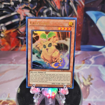 An Ultra Rare "Cattycorn" card from the Yugioh Set: Battles of Legend: Monstrous Revenge.