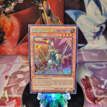 A Secret Rare "Celtic Guardian of Noble Arms" card from the Yugioh Set: The Dark Side of Dimensions: Movie Pack Secret Edition (MVP1).