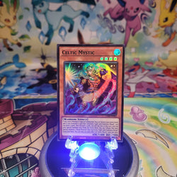 A Super Rare “Celtic Mystic” card from the Yugioh Set: Chaos Origins (CORI).
