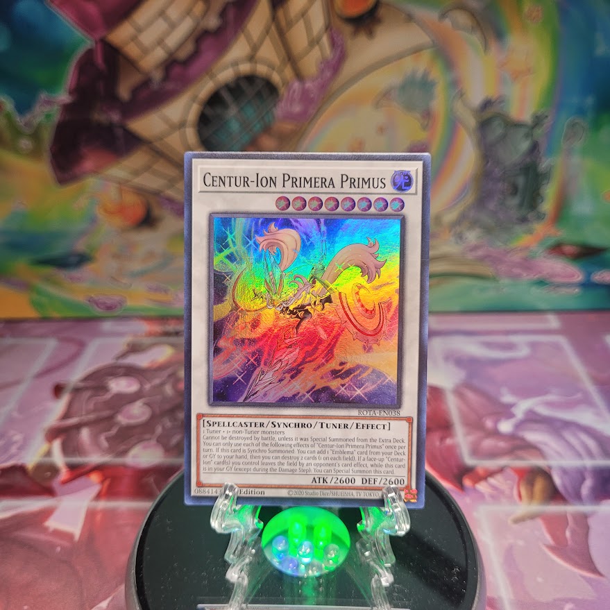 A Super Rare "Centur-Ion Primera Primus" card from the Yugioh Set: Rage of the Abyss (ROTA).