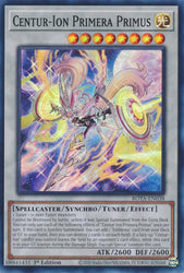 A Super Rare "Centur-Ion Primera Primus" card from the Yugioh Set: Rage of the Abyss (ROTA).