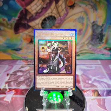 A Prismatic Ultimate Rare "Chamber Dragonmaid" card from the Yugioh Set: Quarter Century Stampede (RA04).
