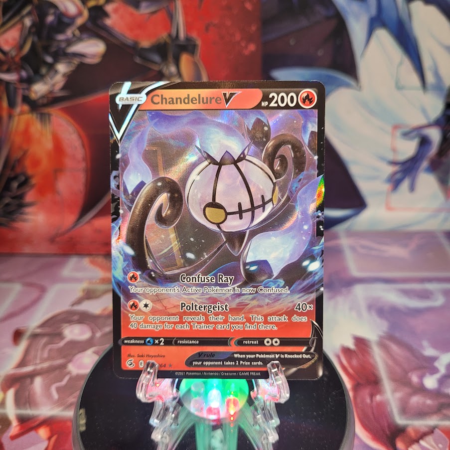 An Ultra Rare "Chandelure V" (039/264) card from the Pokemon Set: Fusion Strike.