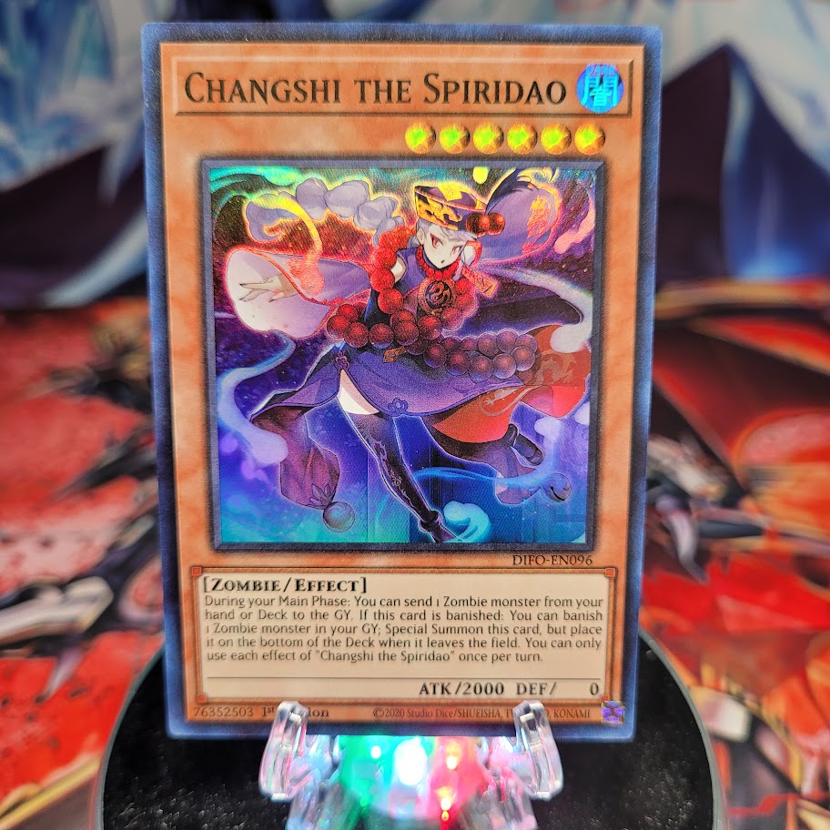  A Super Rare "Changshi the Spiridao" card from the Yugioh Set: Dimension Force.