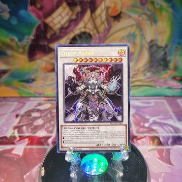 A Prismatic Secret Rare "Chaos Angel" card from the Yugioh Set: 25th Anniversary Tin: Dueling Mirrors.