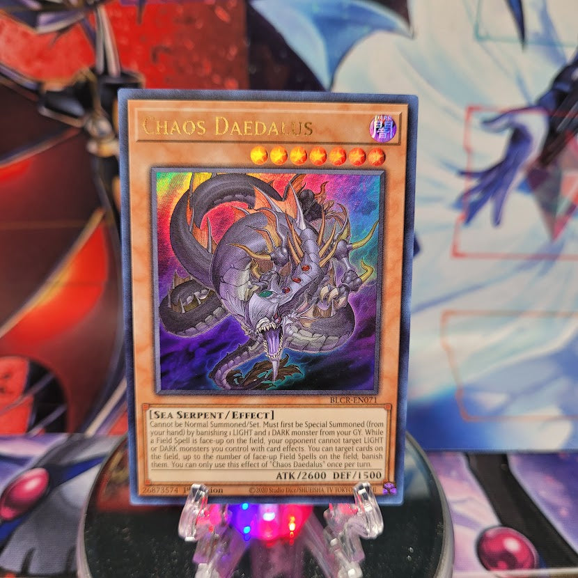 An Ultra Rare "Chaos Daedalus" card from the Yugioh Set: Battles of Legend: Crystal Revenge.