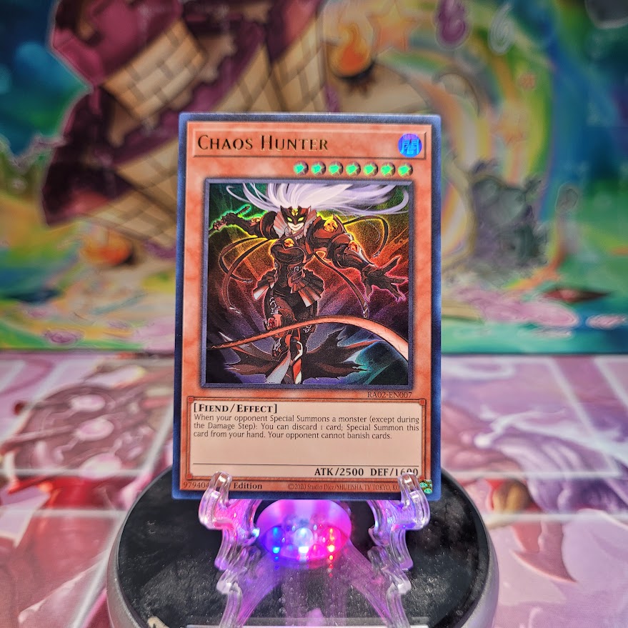 An Ultra Rare "Chaos Hunter" card from the Yugioh Set: Rarity Collection 2 (RA02).