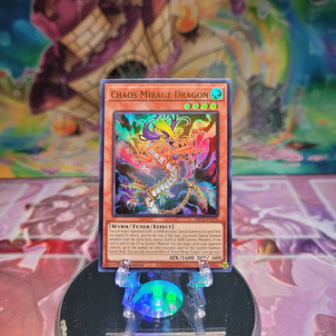 An Ultra Rare "Chaos Mirage Dragon" card from the Yugioh Set: 25th Anniversary Tin: Dueling Mirrors.