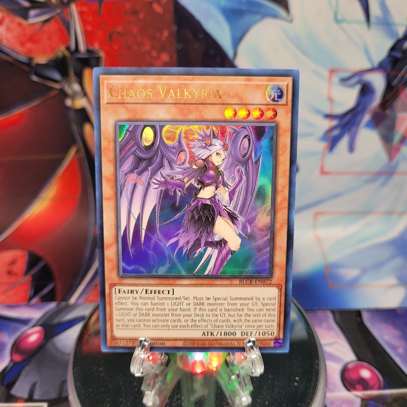 An Ultra Rare "Chaos Valkyria" card from the Yugioh Set: Battles of Legend: Crystal Revenge.