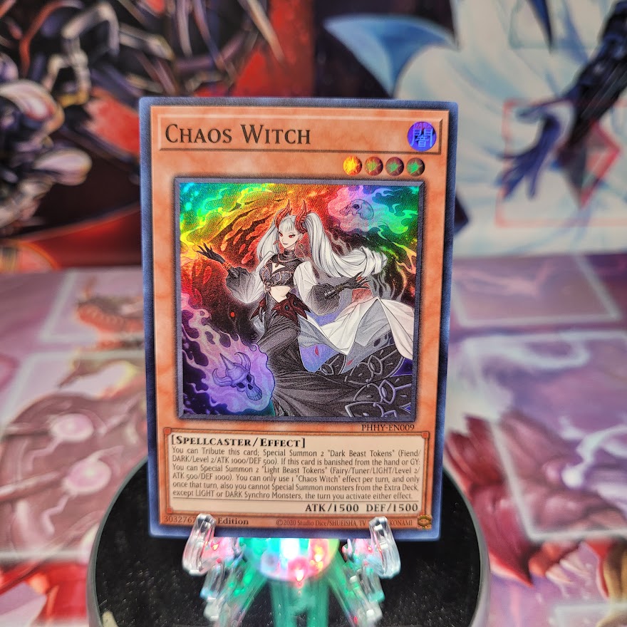 A Super Rare "Chaos Witch" card from the Yugioh Set: Photon Hypernova.