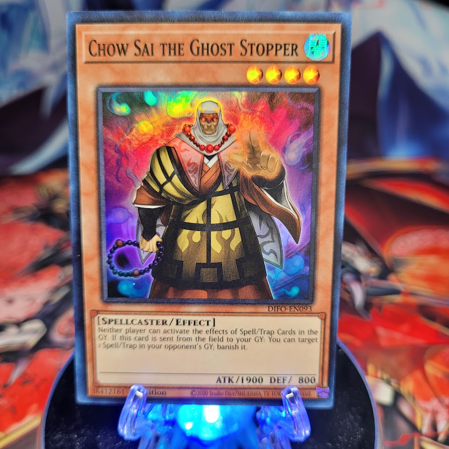  A Super Rare "Chow Sai the Ghost Stopper" card from the Yugioh Set: Dimension Force.