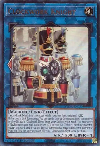 An Ultra Rare "Clockwork Knight" card from the Yugioh Set: Supreme Darkness (SUDA).
