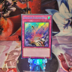 A Secret Rare "Compulsory Evacuation Device" card from the Yugioh Set: Rarity Collection 1 (RA01).